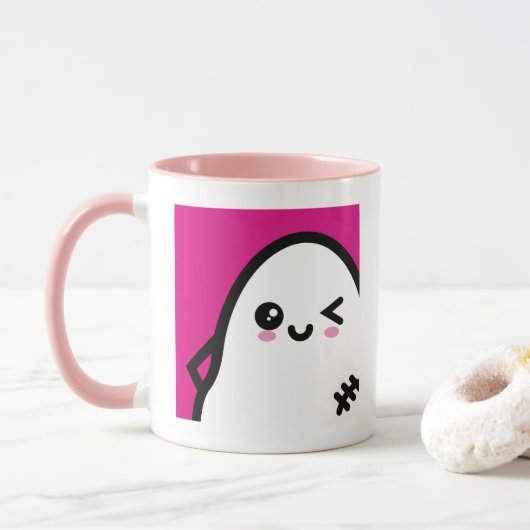 Ghost Halloween | Name hinzufügen Tasse (Mit Donut)