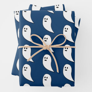 Ghost Halloween niedliches dunkelblaues Muster Geschenkpapier Set