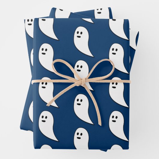 Ghost Halloween niedliches dunkelblaues Muster Geschenkpapier Set (Beispiel)