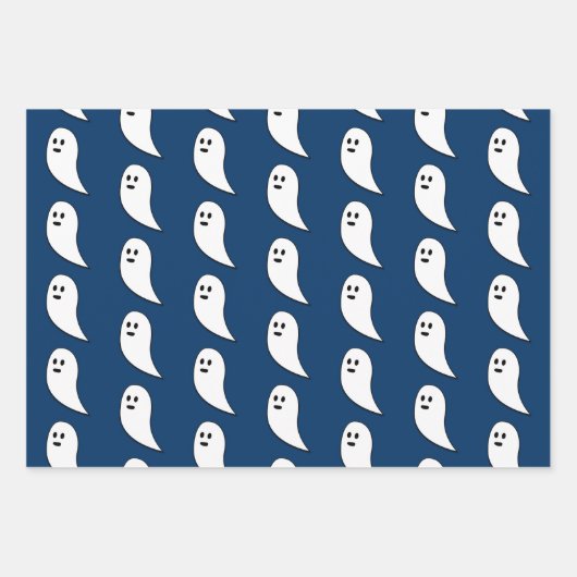 Ghost Halloween niedliches dunkelblaues Muster Geschenkpapier Set (Vorderseite)