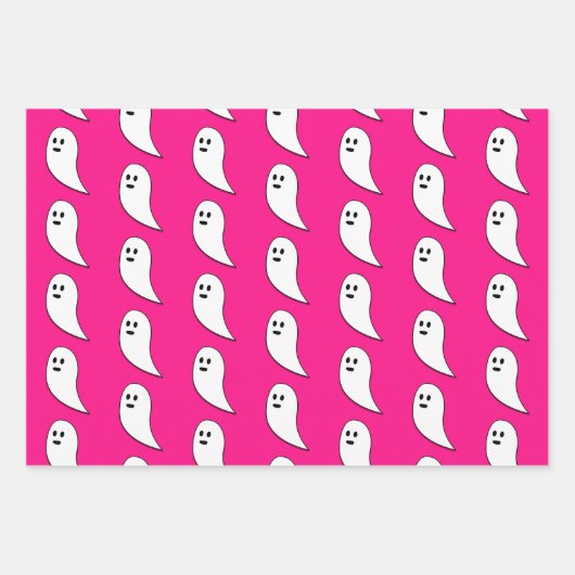 Ghost Halloween niedliches rosa Muster Geschenkpapier Set (Vorderseite)