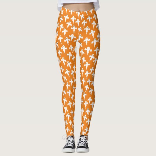 Ghost Halloween Orange Leggings (Vorderseite)