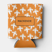 Ghost Halloween Personalisiert Orange und Weiß Dosenkühler (Vorderseite)