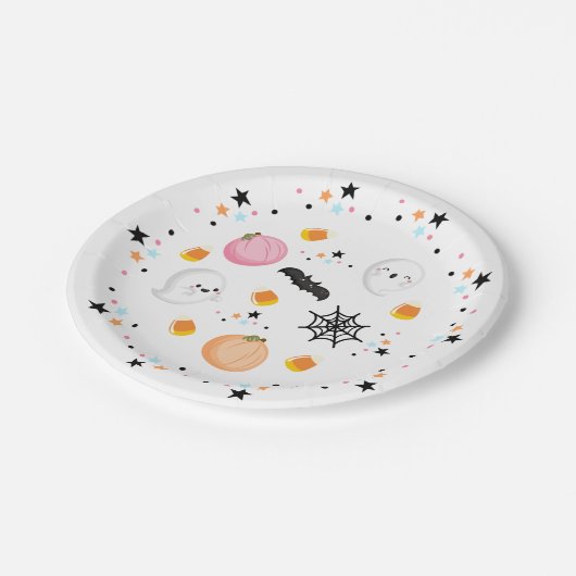 Ghost Halloween Pink Spooktacular Pappteller (Schrägansicht)