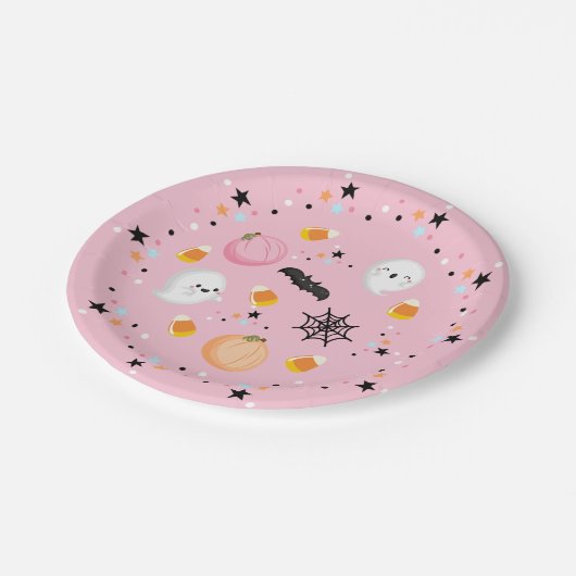 Ghost Halloween Pink Spooktacular Pappteller (Schrägansicht)