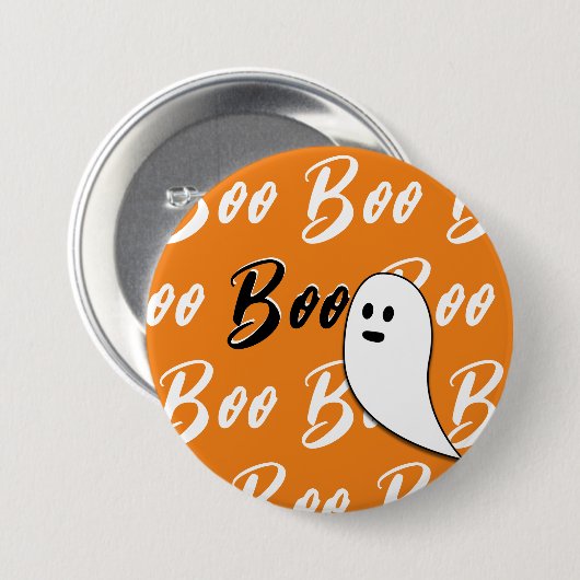 Ghost Halloween Schwarz-weiß-Orangenbob Button (Vorne & Hinten)
