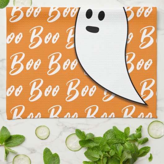 Ghost Halloween Schwarz-weiß-Orangenbob Geschirrtuch (Gefaltet)