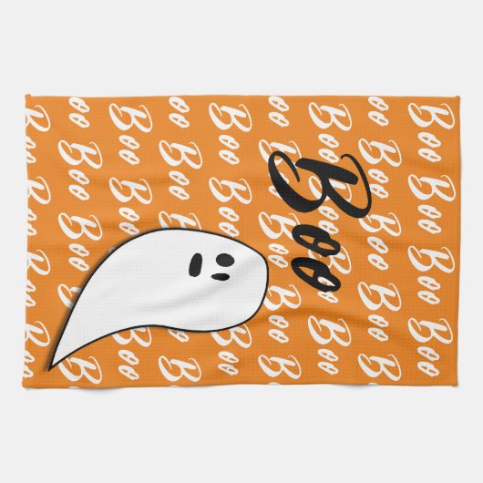 Ghost Halloween Schwarz-weiß-Orangenbob Geschirrtuch (Horizontal)