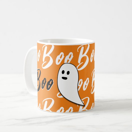 Ghost Halloween Schwarz-weiß-Orangenbob Kaffeetasse (Vorderseite Links)
