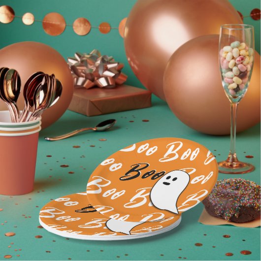 Ghost Halloween Schwarz-weiß-Orangenbob Pappteller (Multi)