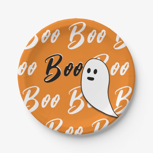 Ghost Halloween Schwarz-weiß-Orangenbob Pappteller (Vorderseite)