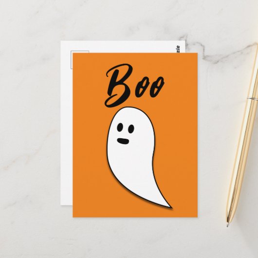 Ghost Halloween Schwarz-weiß-Orangenbob Postkarte (Vorderseite/Rückseite Beispiel)