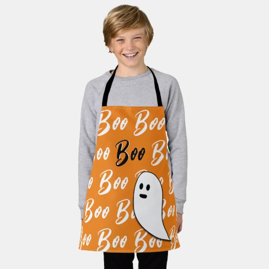 Ghost Halloween Schwarz-weiß-Orangenbob Schürze (Getragen)