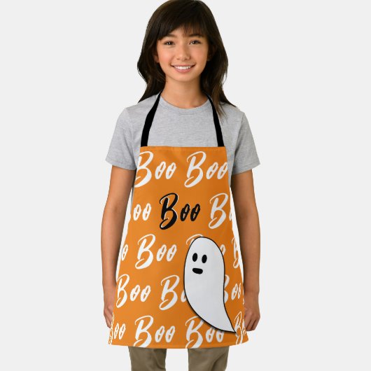Ghost Halloween Schwarz-weiß-Orangenbob Schürze (Insitu)
