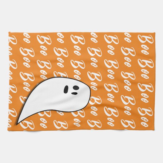 Ghost Halloween Schwarz-weiß-Orangenmuster Geschirrtuch (Horizontal)