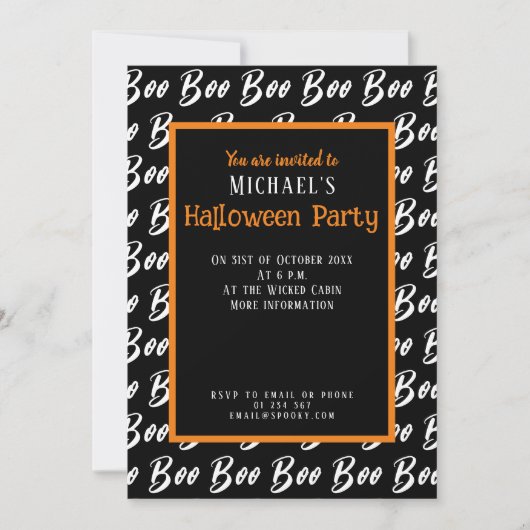 Ghost Halloween Schwarz-Weiß-Text-Muster Einladung (Vorderseite)