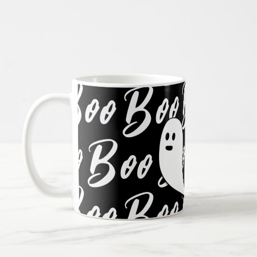 Ghost Halloween Schwarz-Weiß-Text-Muster Kaffeetasse (Links)
