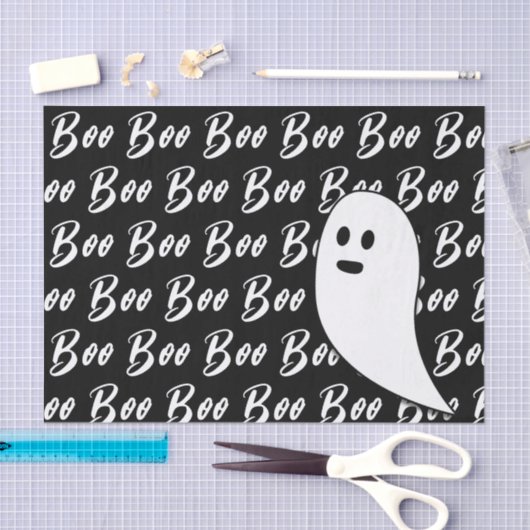 Ghost Halloween Schwarz-Weiß-Text-Muster Seidenpapier (Handwerk)