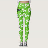 Ghost Halloween Schwarz-weißer grüner Bogen Leggings (Vorderseite)