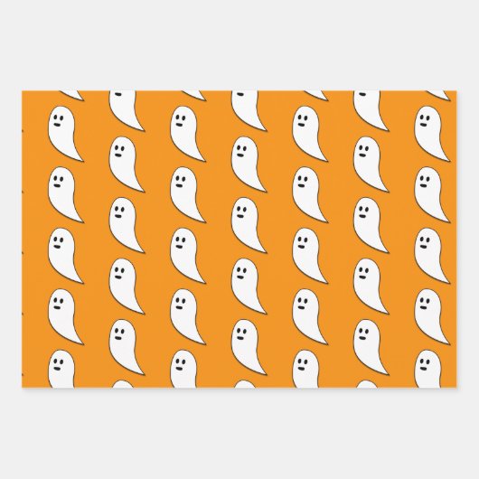 Ghost Halloween Schwarz-weißes niedliches Muster Geschenkpapier Set (Vorderseite 3)
