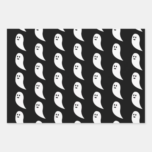 Ghost Halloween Schwarz-weißes niedliches Muster Geschenkpapier Set (Vorderseite)