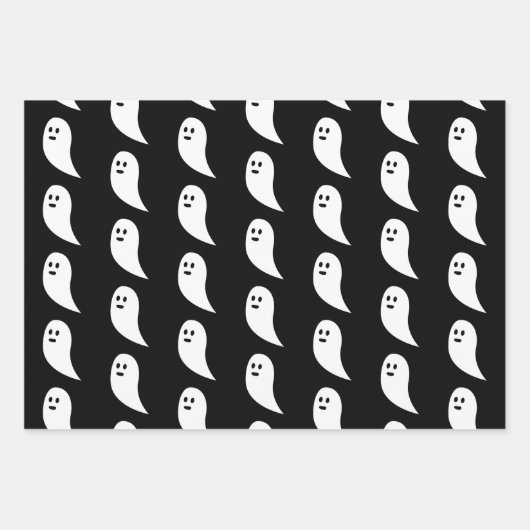 Ghost Halloween Schwarz-weißes niedliches Muster Geschenkpapier Set (Vorderseite 3)