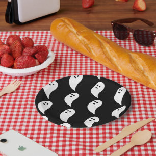Ghost Halloween Schwarz-weißes niedliches Muster Pappteller