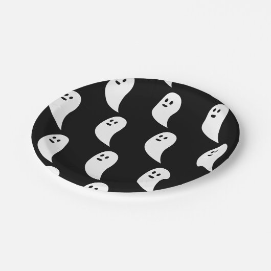 Ghost Halloween Schwarz-weißes niedliches Muster Pappteller (Schrägansicht)