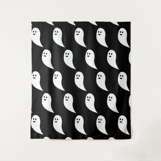 Ghost Halloween Schwarz-weißes niedliches Muster Wandteppich (Vorderseite)
