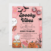 Ghost Halloween Spooky vibes Retro Groovy Geburtst Einladung (Vorderseite)