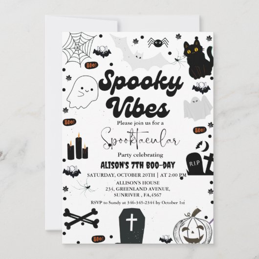 Ghost Halloween Spooky vibes Retro Groovy Geburtst Einladung (Vorderseite)
