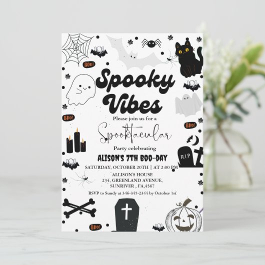 Ghost Halloween Spooky vibes Retro Groovy Geburtst Einladung (Stehend Vorderseite)