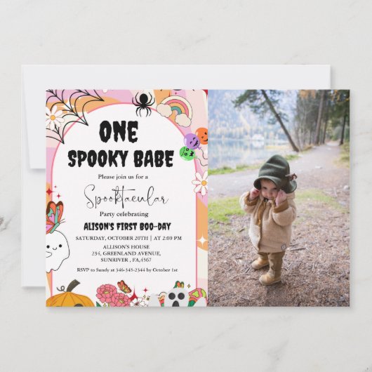 Ghost Halloween Spooky vibes Retro Groovy Geburtst Einladung (Vorderseite)