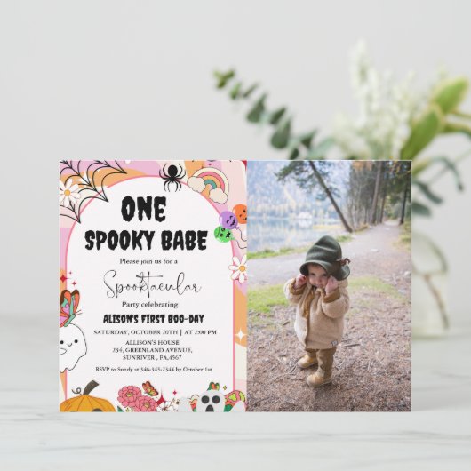 Ghost Halloween Spooky vibes Retro Groovy Geburtst Einladung (Stehend Vorderseite)