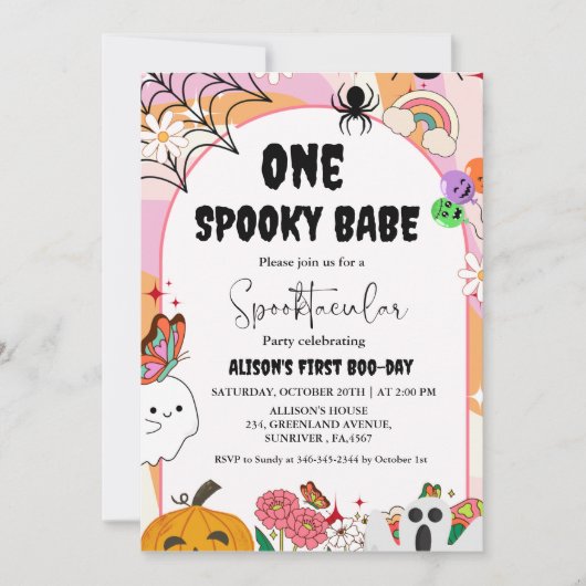 Ghost Halloween Spooky vibes Retro Groovy Geburtst Einladung (Vorderseite)