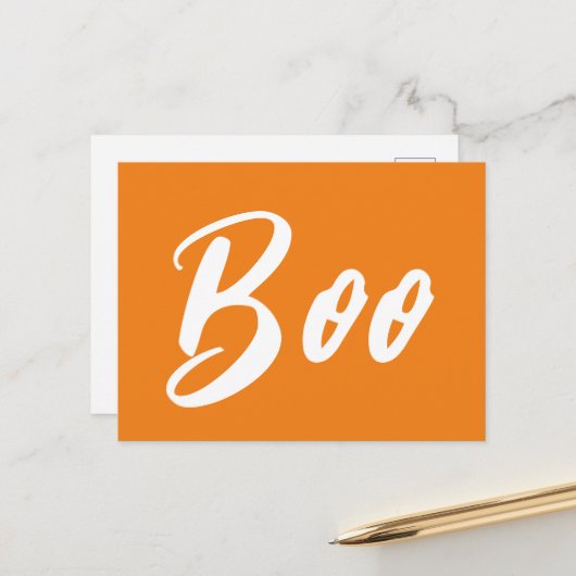 Ghost Halloween weißer Orangentext Postkarte (Vorderseite/Rückseite Beispiel)