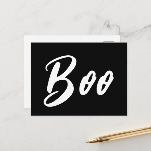 Ghost Halloween weißer schwarzer Boottext Postkarte (Vorderseite/Rückseite Beispiel)