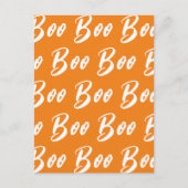 Ghost Halloween white orange boo text pattern Postkarte (Vorderseite)