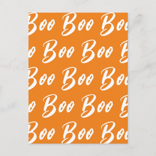 Ghost Halloween white orange boo text pattern Postkarte (Vorderseite)