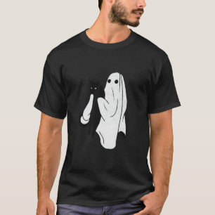 Ghost hält eine schwarze Katze Lazy Halloween Love T-Shirt