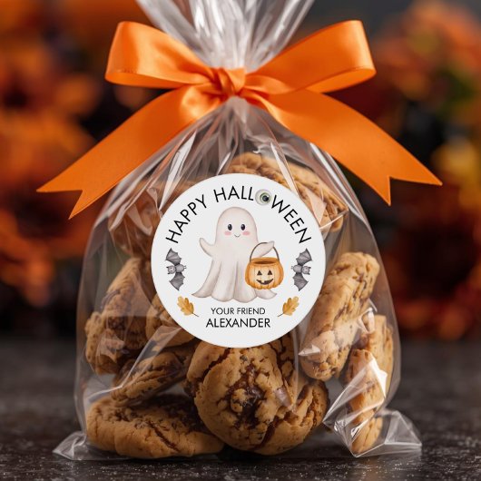 Ghost Happy Halloween Leckerei Bags für Schulfavor Runder Aufkleber