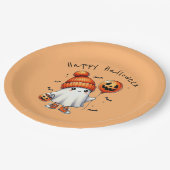 Ghost Happy Halloween Party Paper Plate Pappteller (Schrägansicht)