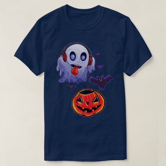 Ghost Hear Music Pumpkin Halloween Kostüm Men Wom T-Shirt (Design vorne)