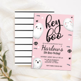 Ghost Hey Boo Pastel Pink Halloween Geburtstag Einladung