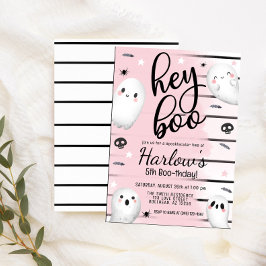 Ghost Hey Boo Pastel Pink Halloween Geburtstag Einladung