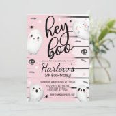 Ghost Hey Boo Pastel Pink Halloween Geburtstag Einladung (Stehend Vorderseite)
