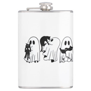 Ghost Holding Black Cat Funny Halloween Cat Liebha Flachmann