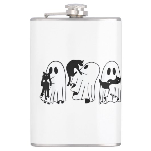 Ghost Holding Black Cat Funny Halloween Cat Liebha Flachmann (Vorderseite)