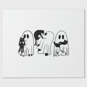 Ghost Holding Black Cat Funny Halloween Cat Liebha Geschenkpapier