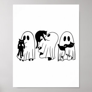 Ghost Holding Black Cat Funny Halloween Cat Liebha Poster